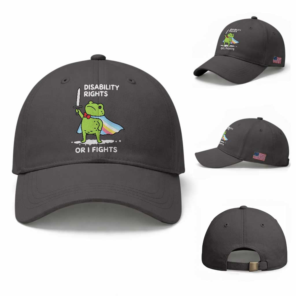 Funny Frog Disability Pride Flag Warrior Baseball Cap Disability Rights Or I Fights TS02 Baseball Cap Universal Fit Dark Gray Print Your Wear