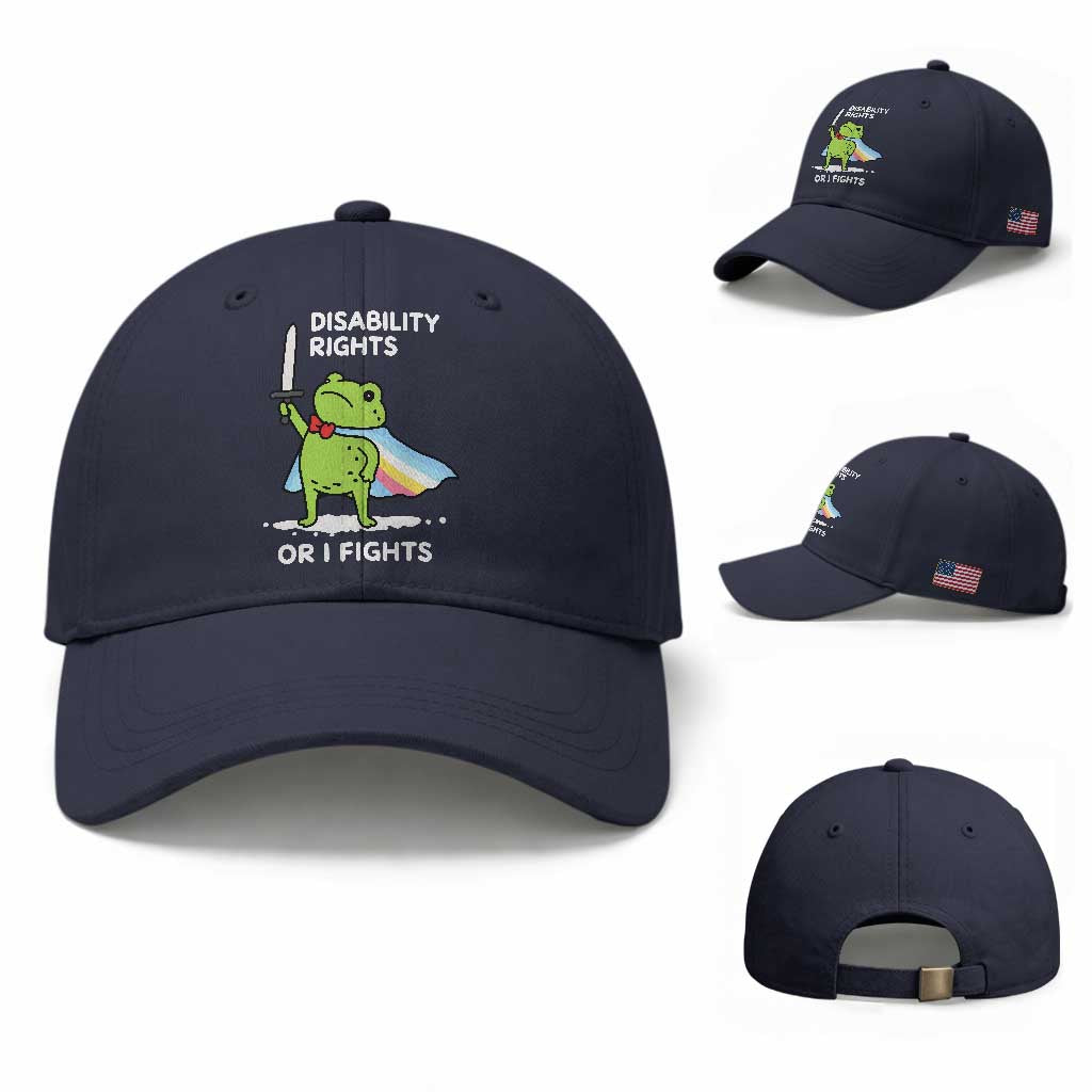 Funny Frog Disability Pride Flag Warrior Baseball Cap Disability Rights Or I Fights TS02 Baseball Cap Universal Fit Navy Print Your Wear