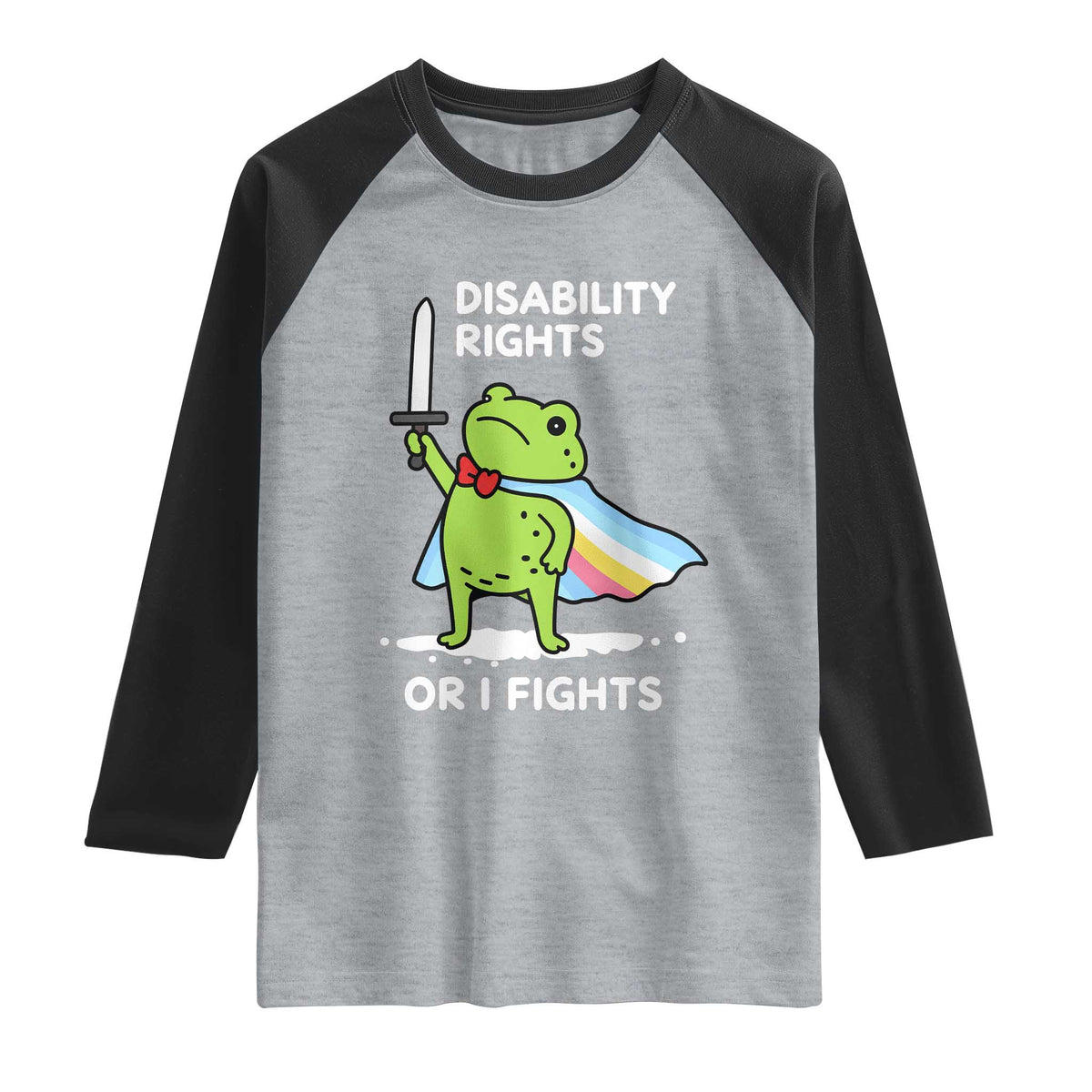 Funny Frog Disability Pride Flag Warrior Raglan Shirt Disability Rights Or I Fights TS02 Heather Gray Black Print Your Wear