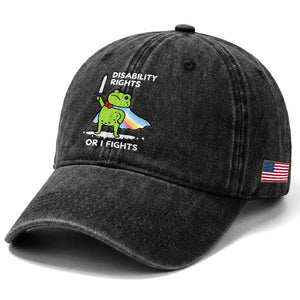 Funny Frog Disability Pride Flag Warrior Washed Cotton Baseball Cap Disability Rights Or I Fights TS02 Print Your Wear