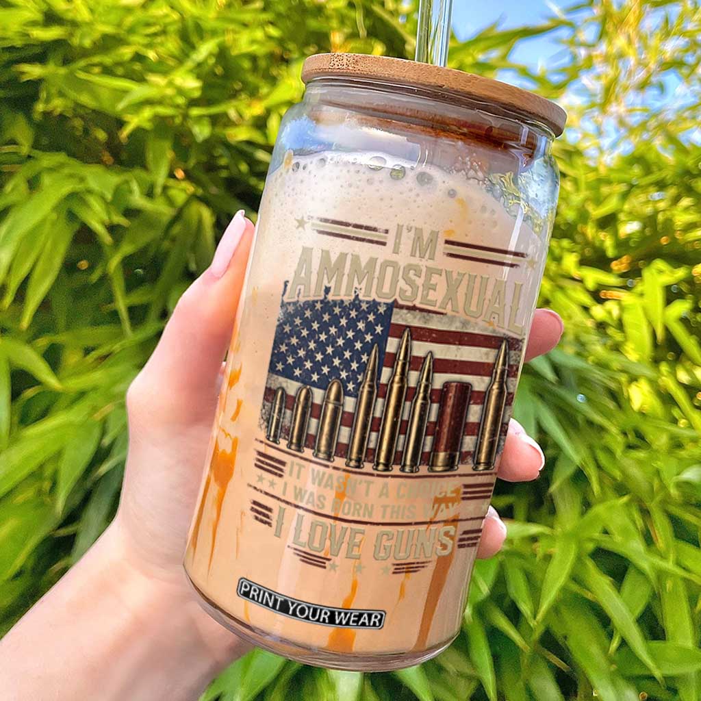 Funny Patriotic Second Amendment Humor American Flag Glass Can Im Ammosexual I Love Guns Owners Veterans TS02 Black Print Your Wear