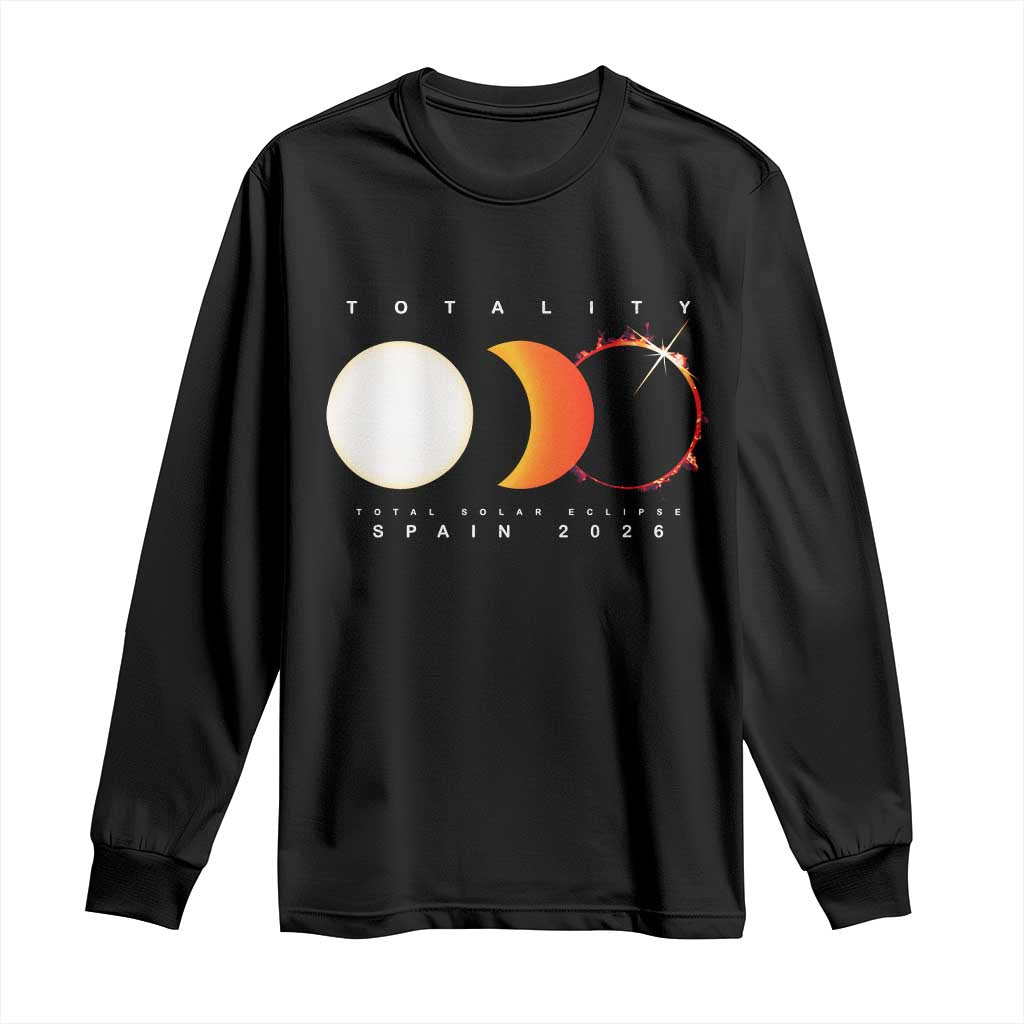 Spain Total Solar Eclipse 2026 Totality Long Sleeve Shirt Espana Travel Souvenir Astronomy Geek Gift TS02 Black Print Your Wear