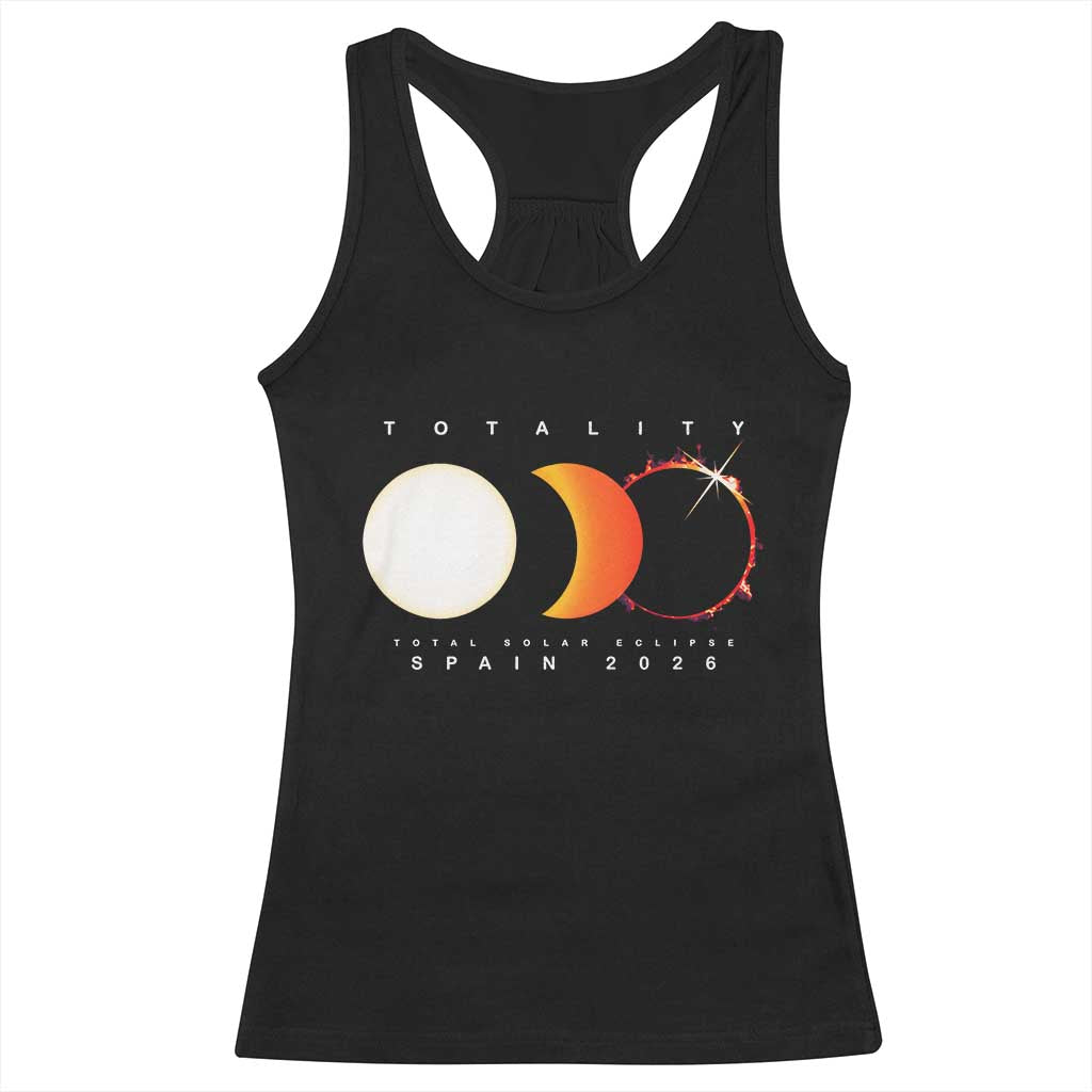 Spain Total Solar Eclipse 2026 Totality Racerback Tank Top Espana Travel Souvenir Astronomy Geek Gift TS02 Black Print Your Wear
