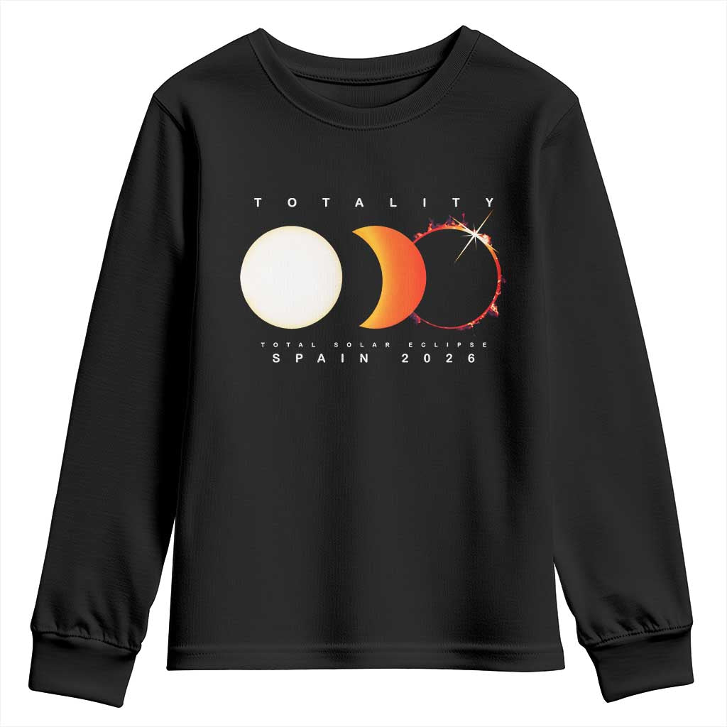 Spain Total Solar Eclipse 2026 Totality Youth Sweatshirt Espana Travel Souvenir Astronomy Geek Gift TS02 Black Print Your Wear