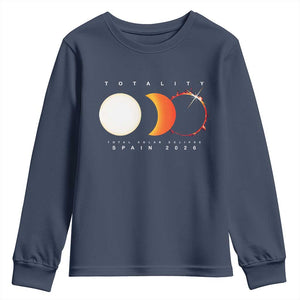 Spain Total Solar Eclipse 2026 Totality Youth Sweatshirt Espana Travel Souvenir Astronomy Geek Gift TS02 Navy Print Your Wear