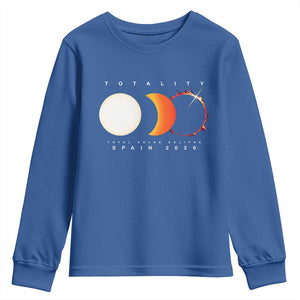 Spain Total Solar Eclipse 2026 Totality Youth Sweatshirt Espana Travel Souvenir Astronomy Geek Gift TS02 Royal Blue Print Your Wear