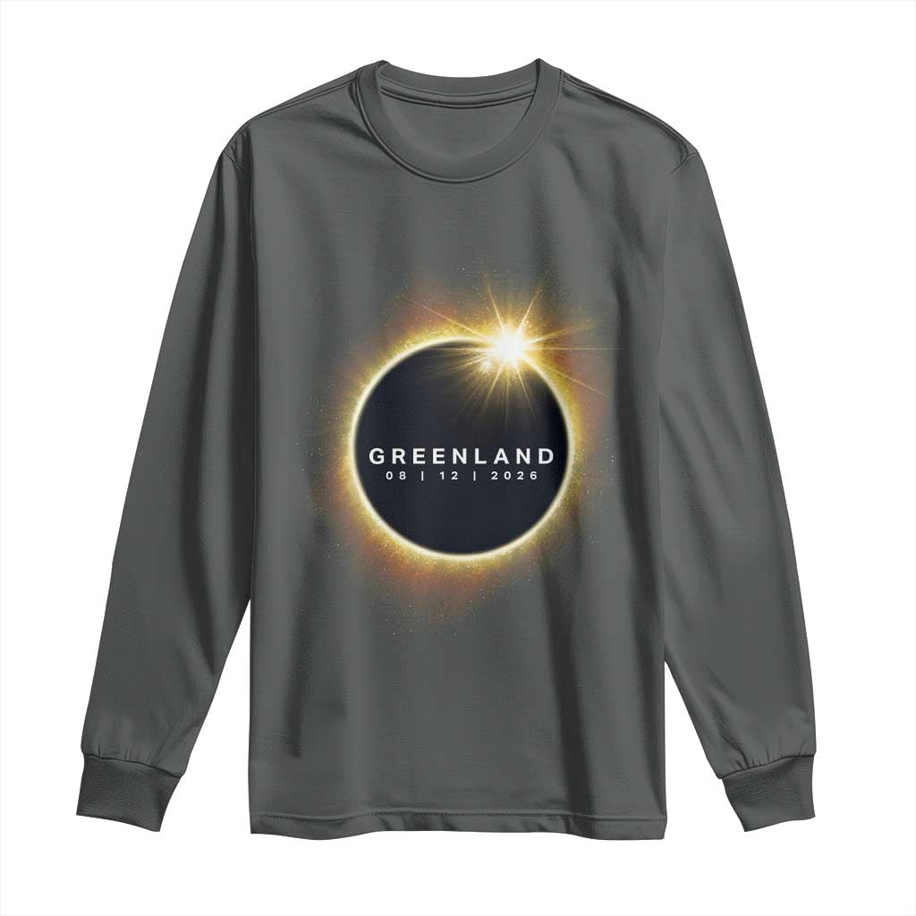 Greenland Total Solar Eclipse 2026 Long Sleeve Shirt Path of Totality Astronomy Gift TS02 Dark Heather Print Your Wear