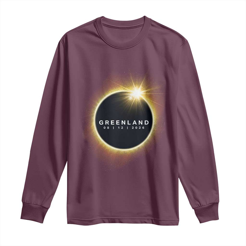 Greenland Total Solar Eclipse 2026 Long Sleeve Shirt Path of Totality Astronomy Gift TS02 Maroon Print Your Wear