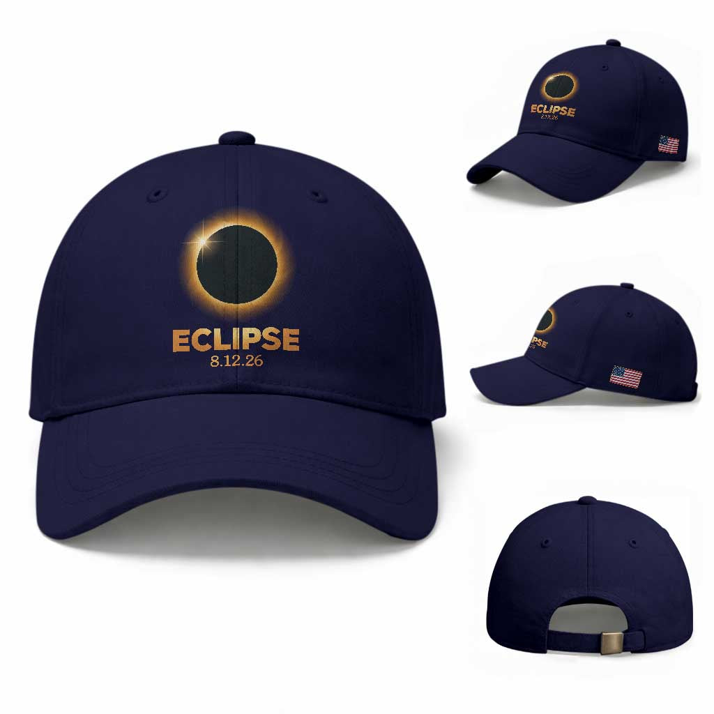 2026 Total Solar Eclipse Baseball Cap August 12 Totality Astronomy Souvenir TS02 Baseball Cap Universal Fit Dark Blue Print Your Wear