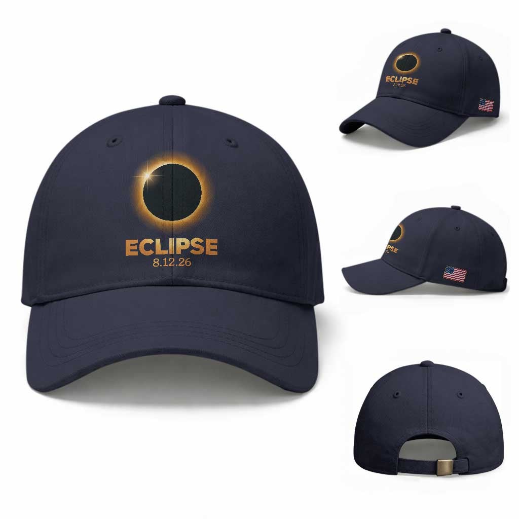 2026 Total Solar Eclipse Baseball Cap August 12 Totality Astronomy Souvenir TS02 Baseball Cap Universal Fit Navy Print Your Wear