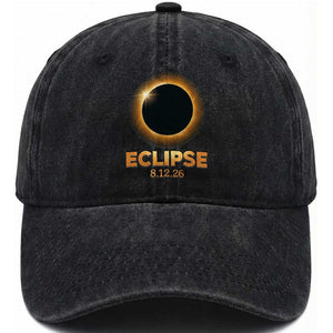 2026 Total Solar Eclipse Washed Cotton Baseball Cap August 12 Totality Astronomy Souvenir TS02 Print Your Wear