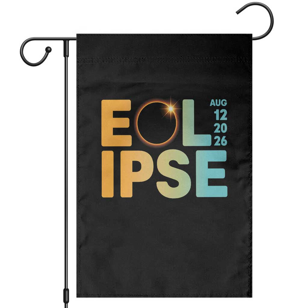 2026 Total Solar Eclipse Retro Typography Garden Flag August 12 Totality Astronomy Gift TS02 Black Print Your Wear