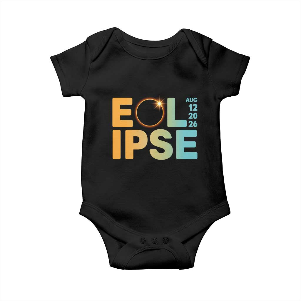 2026 Total Solar Eclipse Retro Typography Baby Onesie August 12 Totality Astronomy Gift TS02 Black Print Your Wear
