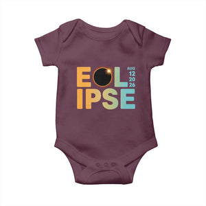 2026 Total Solar Eclipse Retro Typography Baby Onesie August 12 Totality Astronomy Gift TS02 Maroon Print Your Wear