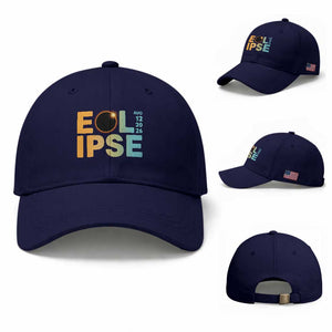 2026 Total Solar Eclipse Retro Typography Baseball Cap August 12 Totality Astronomy Gift TS02 Baseball Cap Universal Fit Dark Blue Print Your Wear