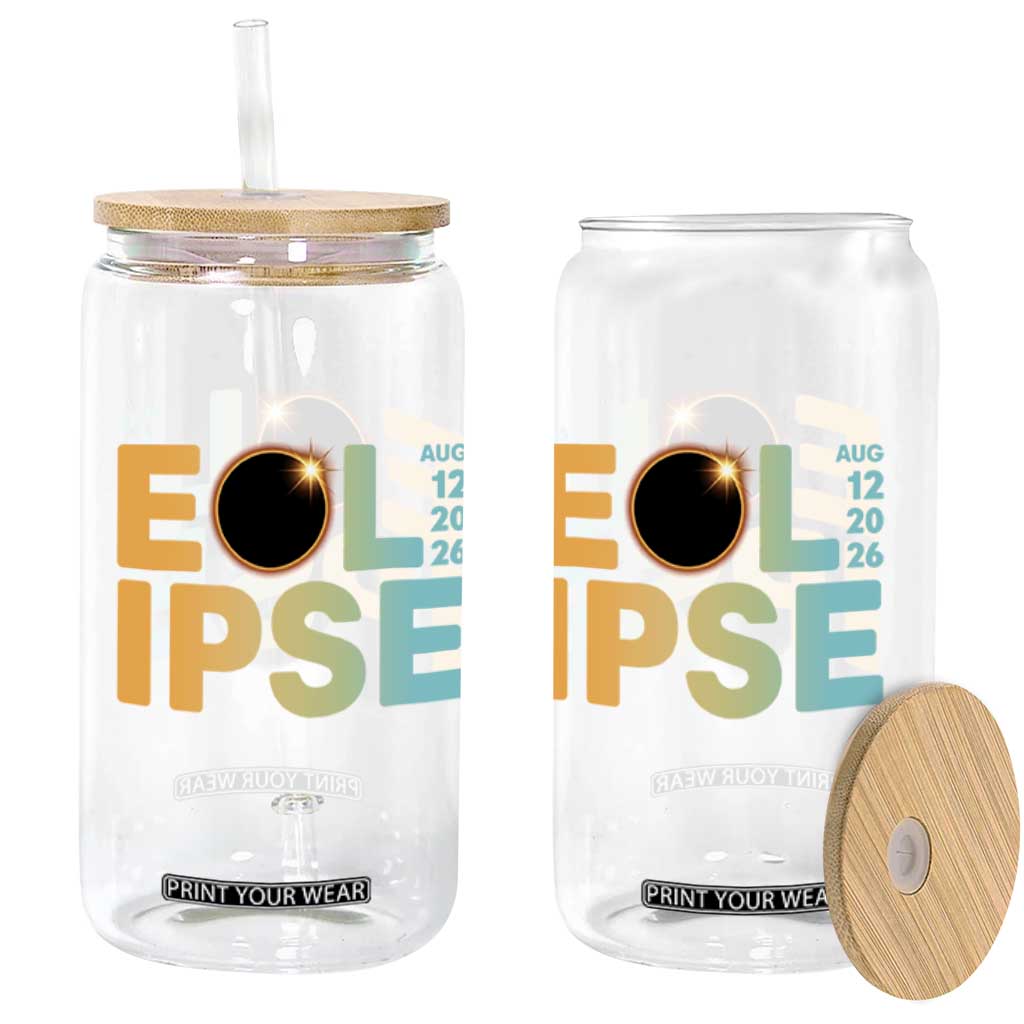 2026 Total Solar Eclipse Retro Typography Glass Can August 12 Totality Astronomy Gift TS02 Print Your Wear