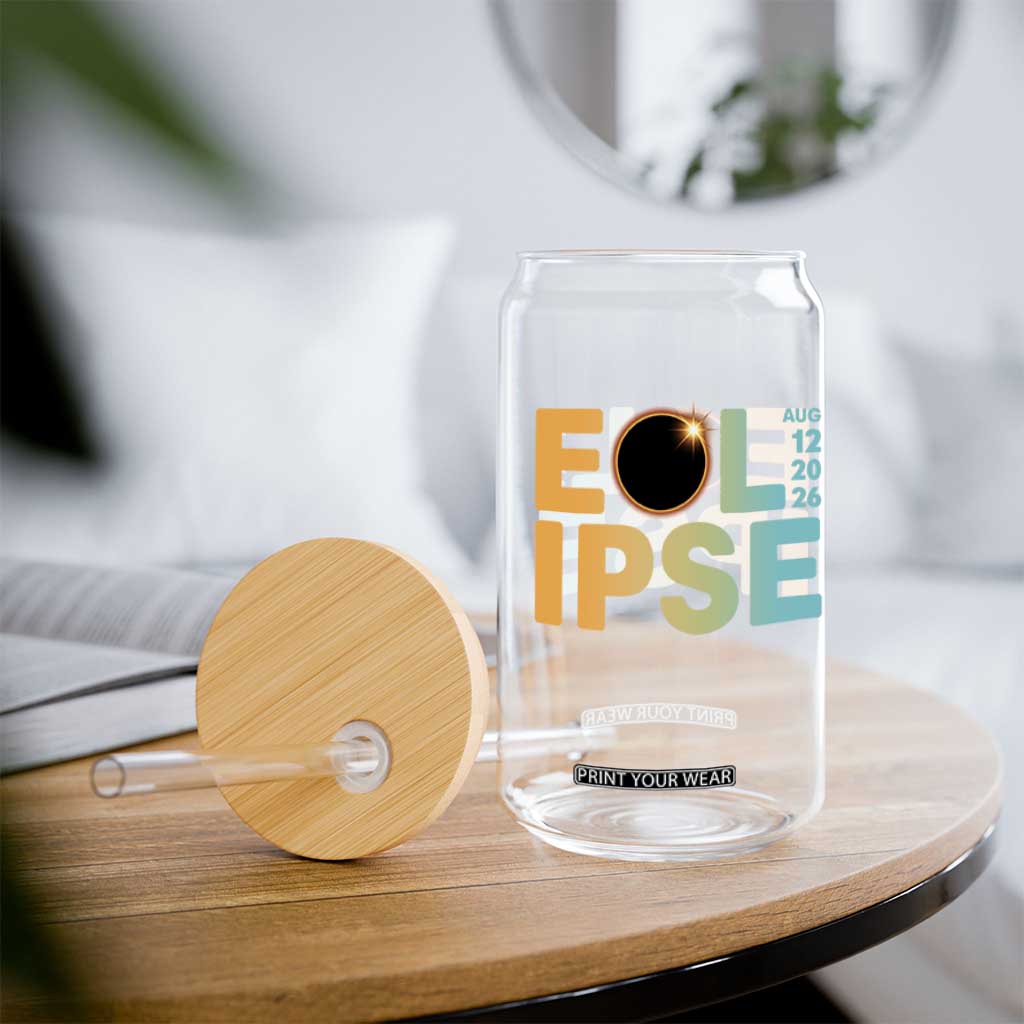 2026 Total Solar Eclipse Retro Typography Glass Can August 12 Totality Astronomy Gift TS02 Print Your Wear