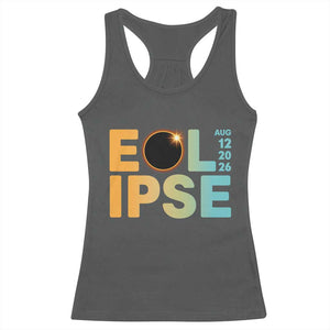 2026 Total Solar Eclipse Retro Typography Racerback Tank Top August 12 Totality Astronomy Gift TS02 Dark Heather Print Your Wear