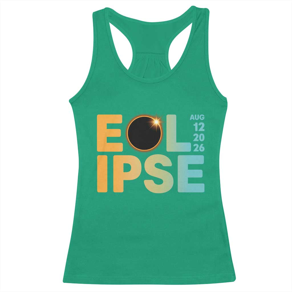 2026 Total Solar Eclipse Retro Typography Racerback Tank Top August 12 Totality Astronomy Gift TS02 Irish Green Print Your Wear