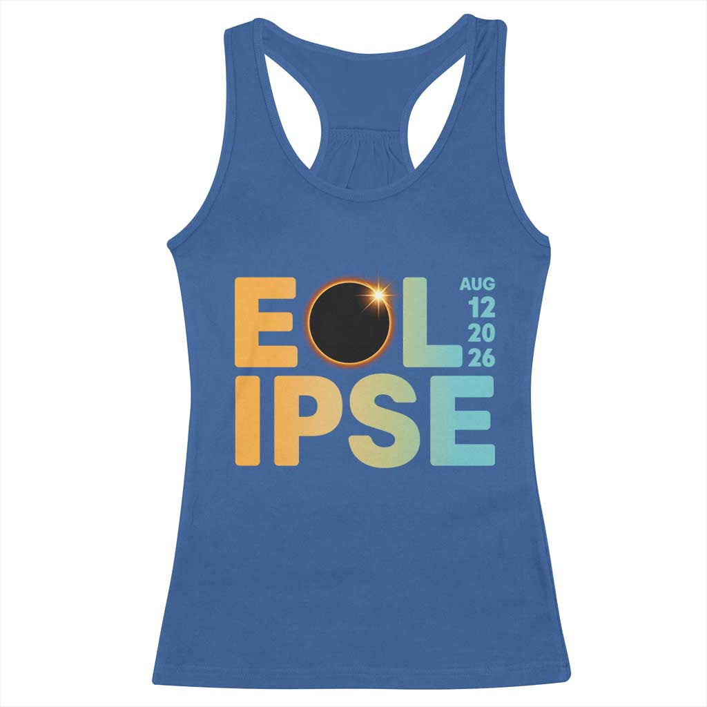 2026 Total Solar Eclipse Retro Typography Racerback Tank Top August 12 Totality Astronomy Gift TS02 Royal Blue Print Your Wear
