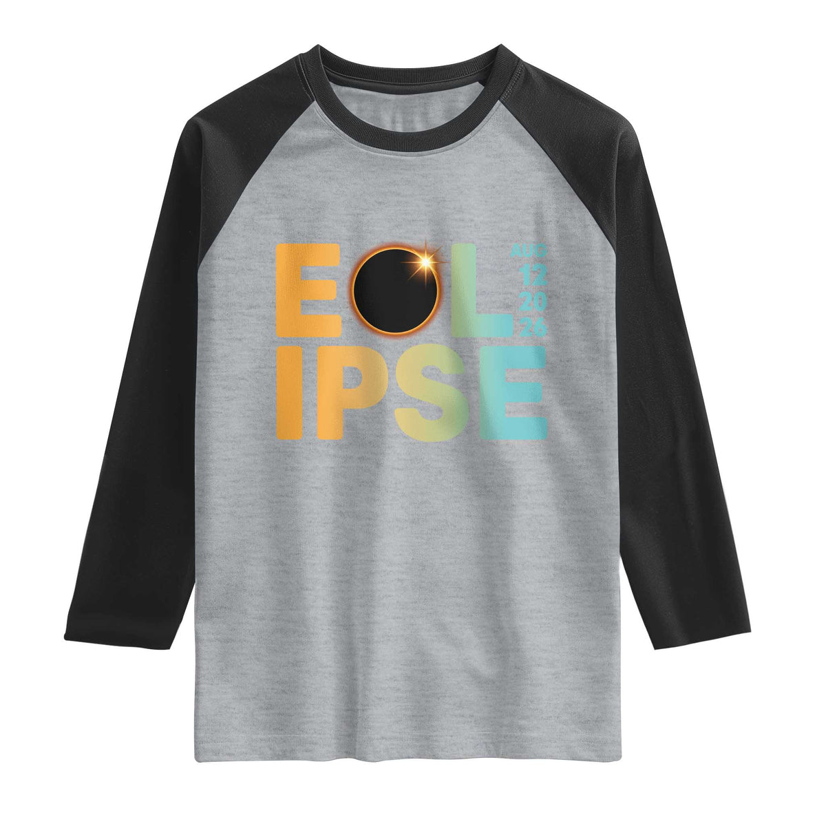 2026 Total Solar Eclipse Retro Typography Raglan Shirt August 12 Totality Astronomy Gift TS02 Heather Gray Black Print Your Wear