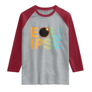 2026 Total Solar Eclipse Retro Typography Raglan Shirt August 12 Totality Astronomy Gift TS02 Heather Gray Heather Red Print Your Wear