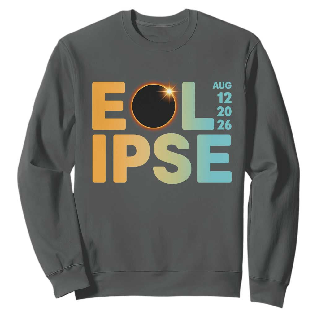 2026 Total Solar Eclipse Retro Typography Sweatshirt August 12 Totality Astronomy Gift TS02 Dark Heather Print Your Wear