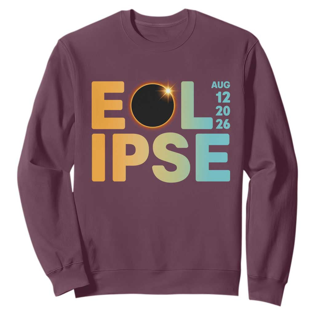 2026 Total Solar Eclipse Retro Typography Sweatshirt August 12 Totality Astronomy Gift TS02 Maroon Print Your Wear
