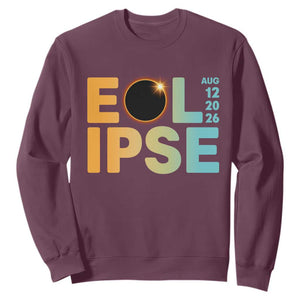 2026 Total Solar Eclipse Retro Typography Sweatshirt August 12 Totality Astronomy Gift TS02 Maroon Print Your Wear