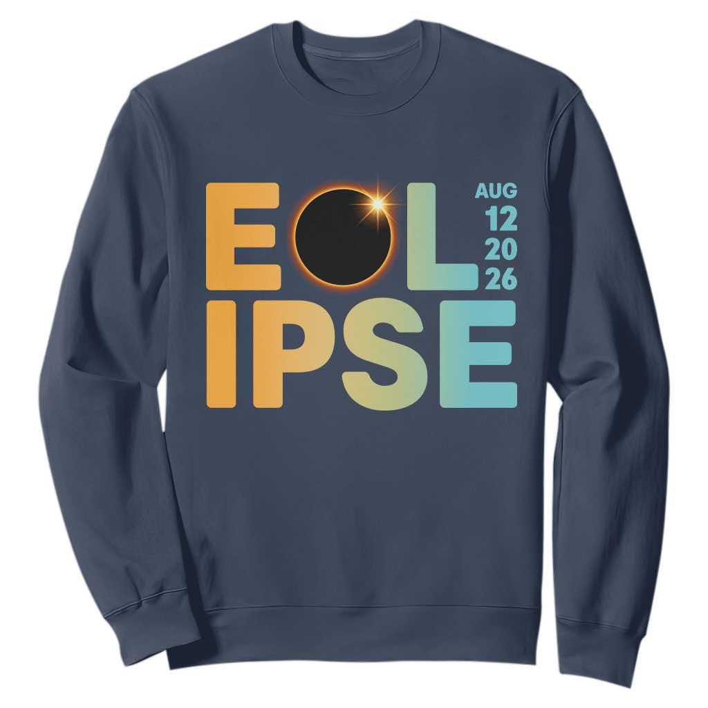 2026 Total Solar Eclipse Retro Typography Sweatshirt August 12 Totality Astronomy Gift TS02 Navy Print Your Wear