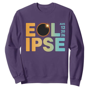 2026 Total Solar Eclipse Retro Typography Sweatshirt August 12 Totality Astronomy Gift TS02 Purple Print Your Wear