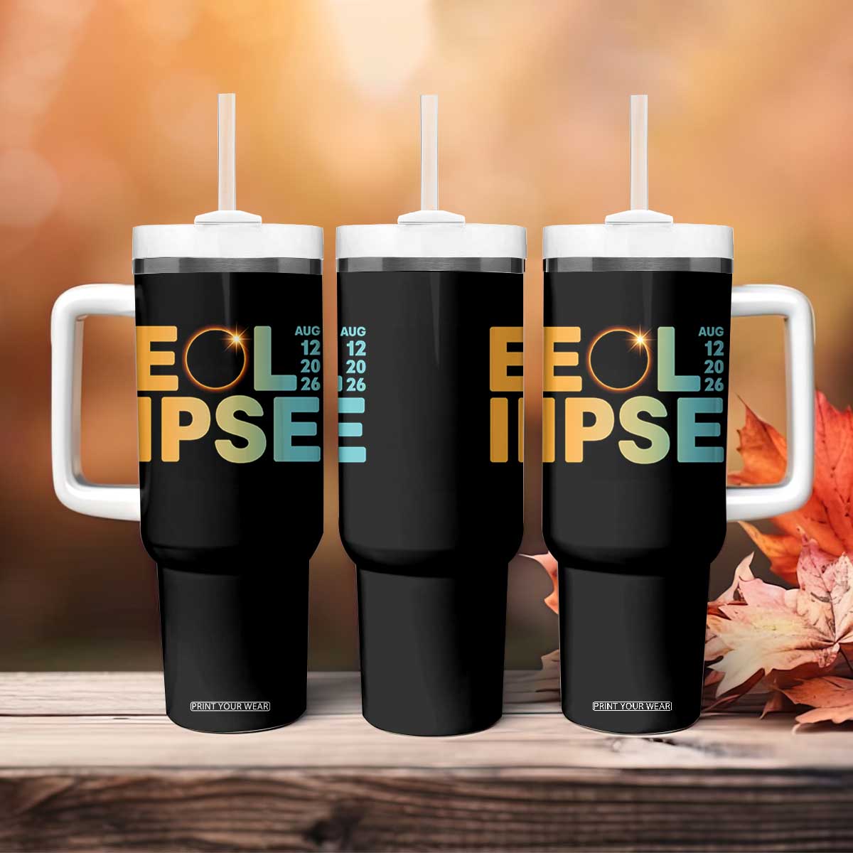 2026 Total Solar Eclipse Retro Typography Tumbler With Handle August 12 Totality Astronomy Gift TS02 Print Your Wear