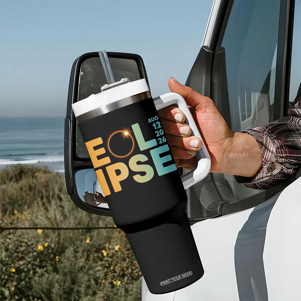 2026 Total Solar Eclipse Retro Typography Tumbler With Handle August 12 Totality Astronomy Gift TS02 Print Your Wear