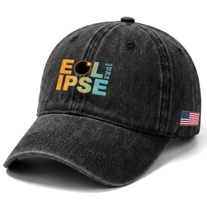 2026 Total Solar Eclipse Retro Typography Washed Cotton Baseball Cap August 12 Totality Astronomy Gift TS02 Print Your Wear
