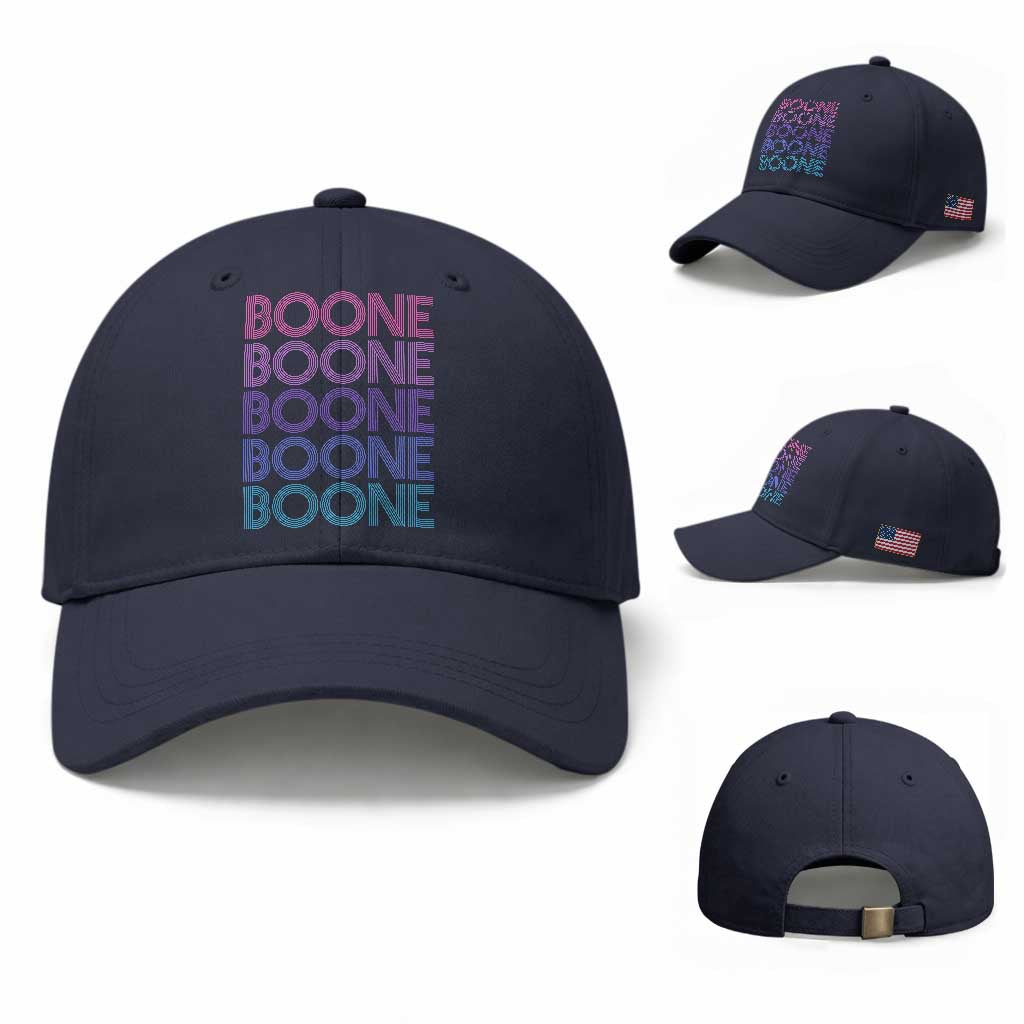 Retro Boone Name Lover Neon Gradient Typography Baseball Cap TS02 Baseball Cap Universal Fit Navy Print Your Wear