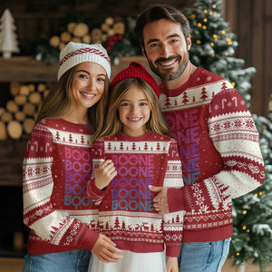 Retro Boone Name Lover Neon Gradient Typography Ugly Christmas Sweater TS02 Red Beige Print Your Wear