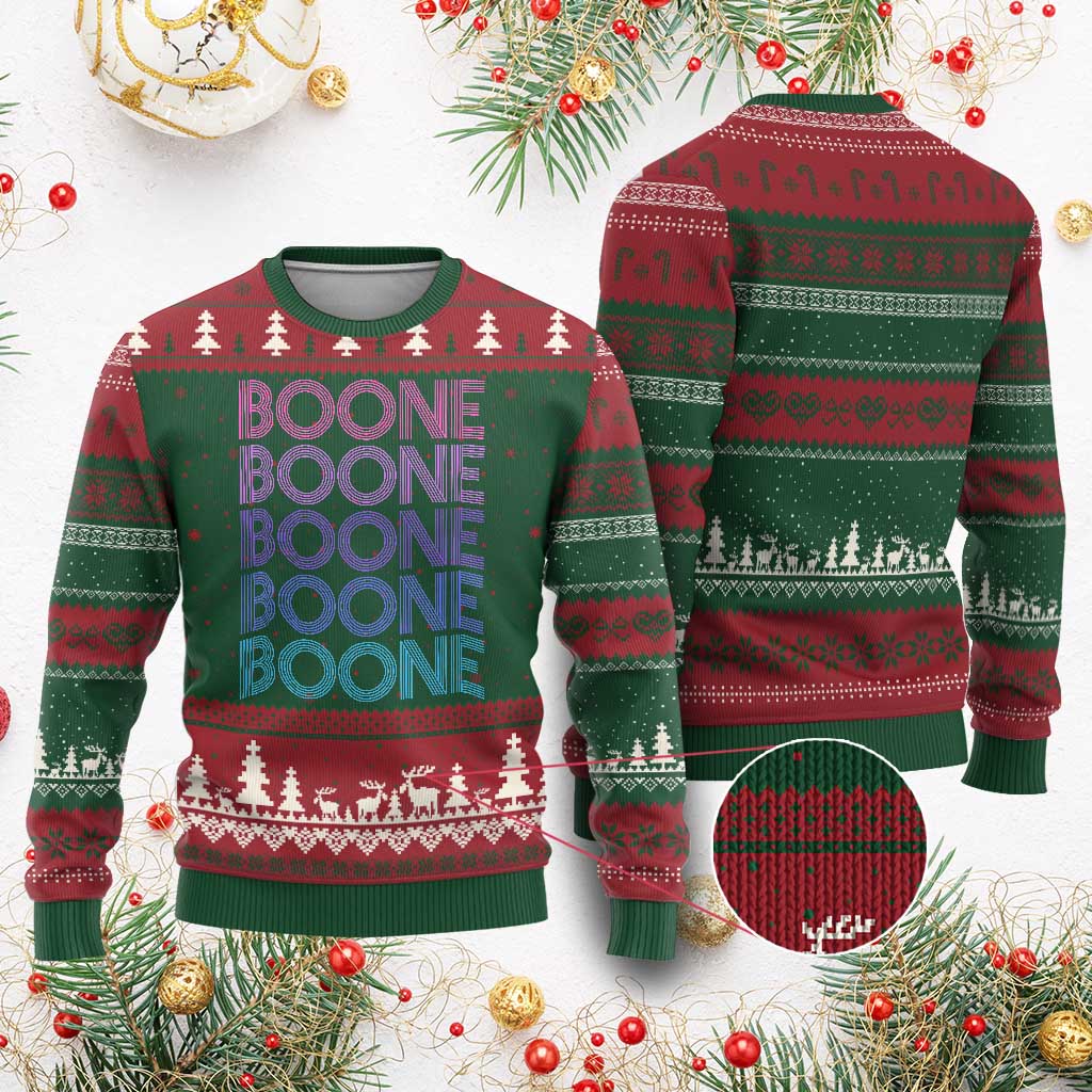 Retro Boone Name Lover Neon Gradient Typography Ugly Christmas Sweater TS02 Red Green Print Your Wear