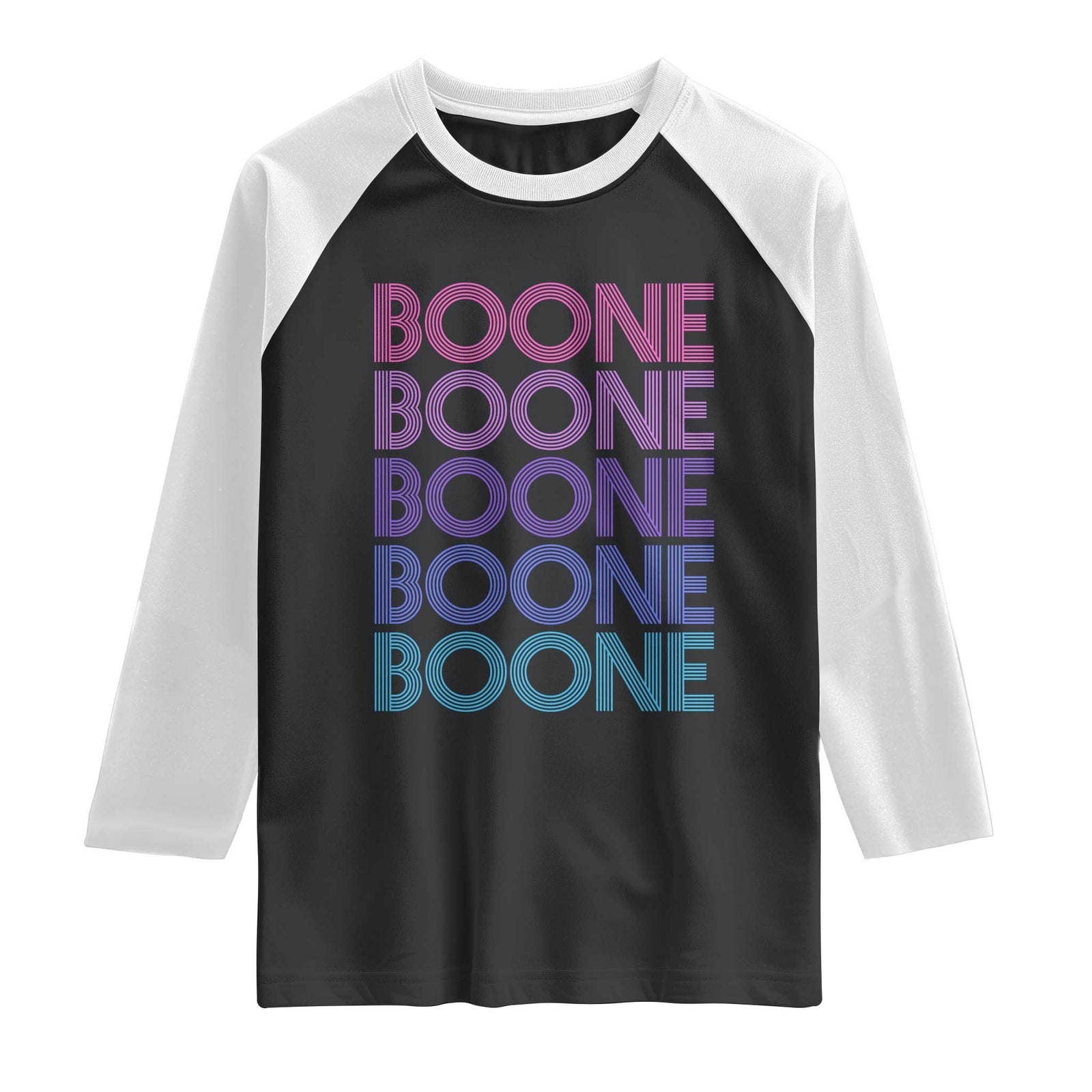 Retro Boone Name Lover Neon Gradient Typography Raglan Shirt TS02 Black White Print Your Wear