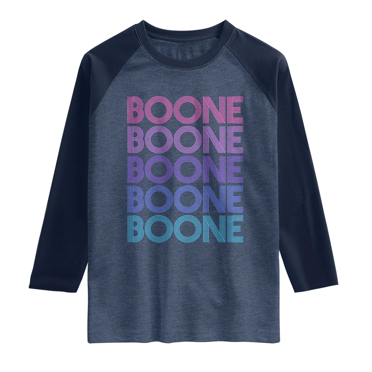 Retro Boone Name Lover Neon Gradient Typography Raglan Shirt TS02 Heather Denim Navy Print Your Wear