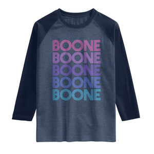 Retro Boone Name Lover Neon Gradient Typography Raglan Shirt TS02 Heather Denim Navy Print Your Wear