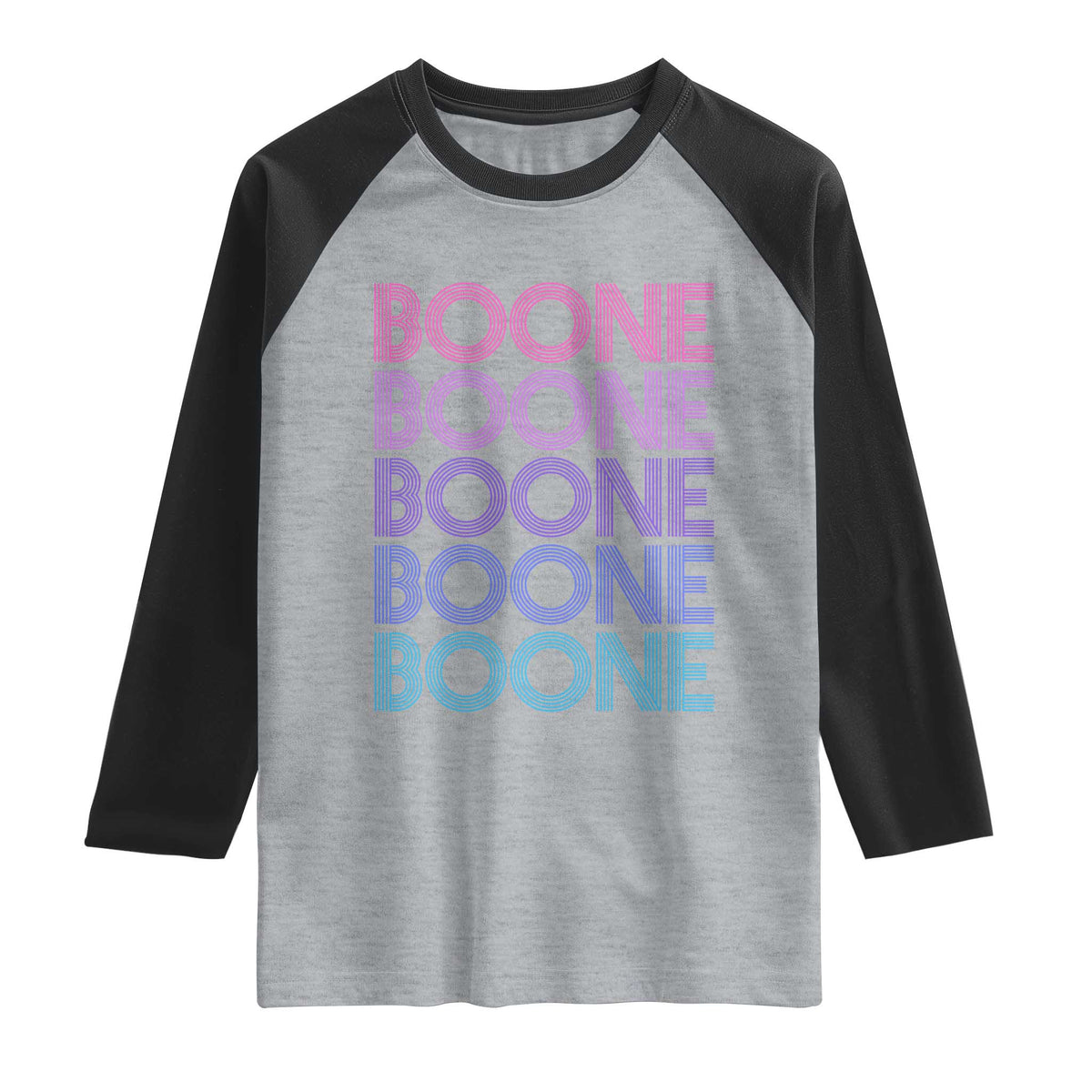 Retro Boone Name Lover Neon Gradient Typography Raglan Shirt TS02 Heather Gray Black Print Your Wear