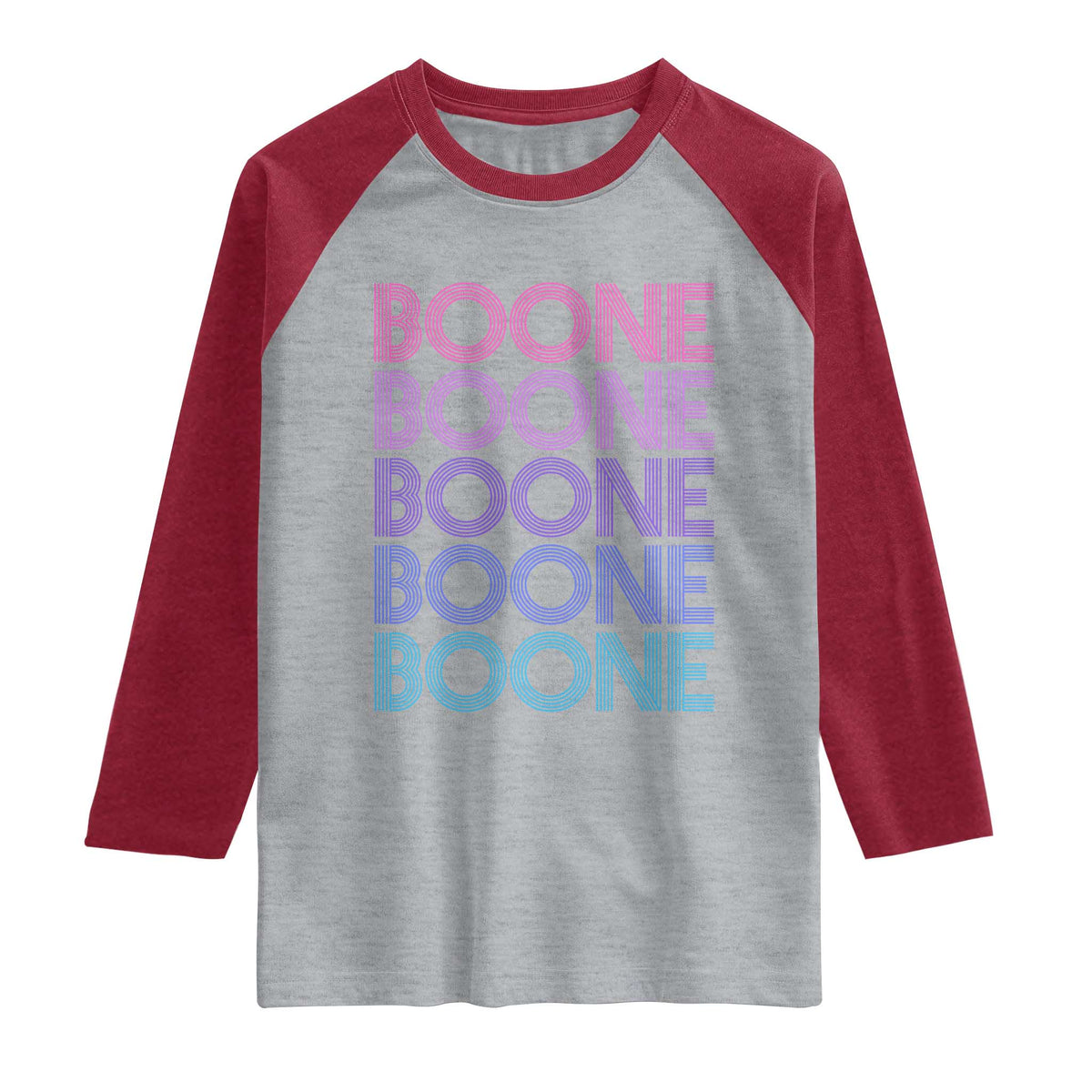 Retro Boone Name Lover Neon Gradient Typography Raglan Shirt TS02 Heather Gray Heather Red Print Your Wear