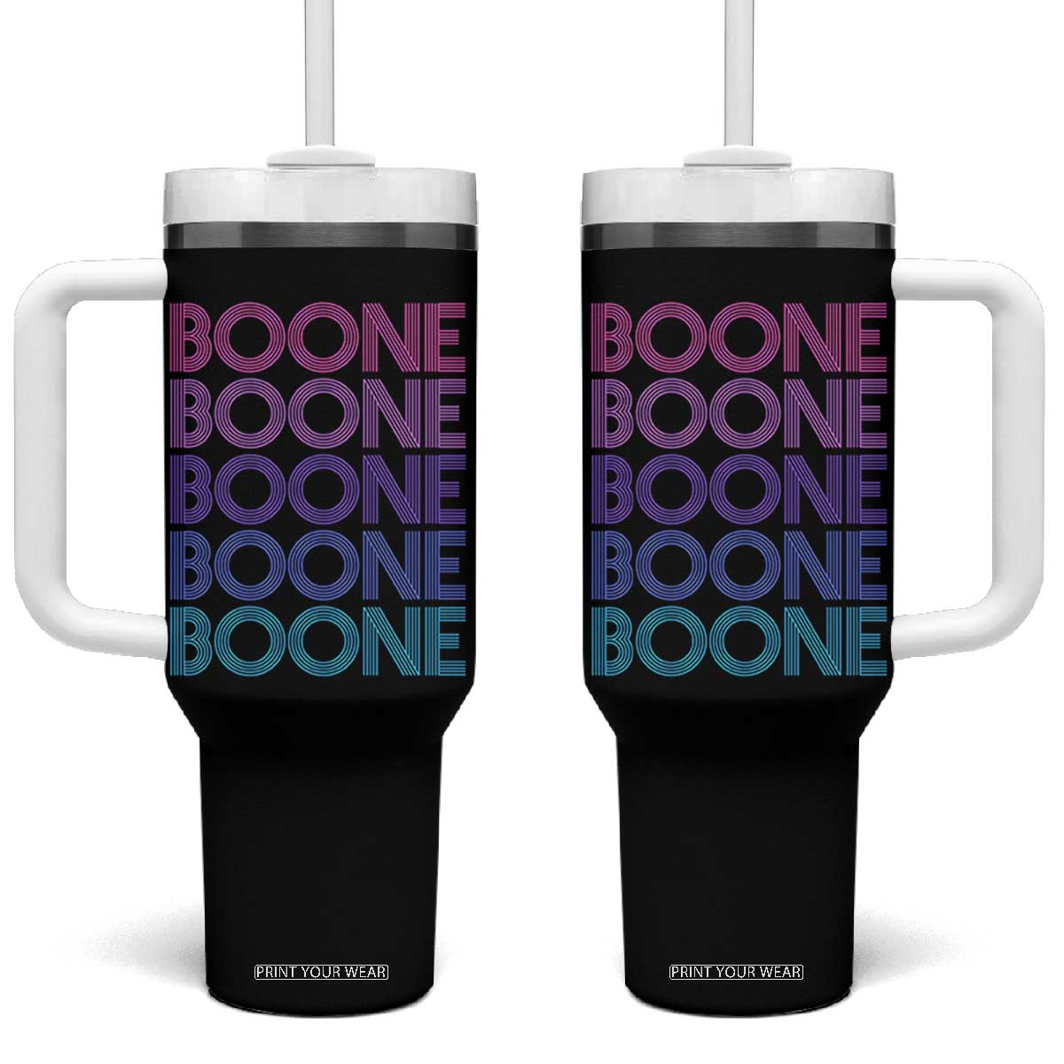 Retro Boone Name Lover Neon Gradient Typography Tumbler With Handle TS02 One Size: 40 oz Black Print Your Wear