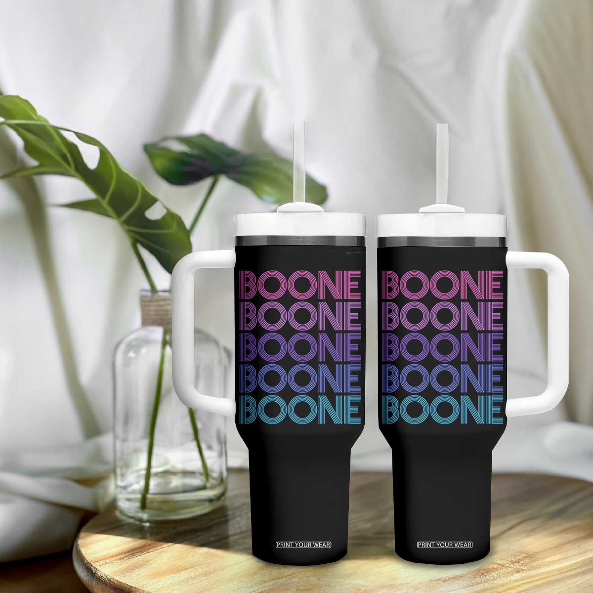 Retro Boone Name Lover Neon Gradient Typography Tumbler With Handle TS02 Print Your Wear
