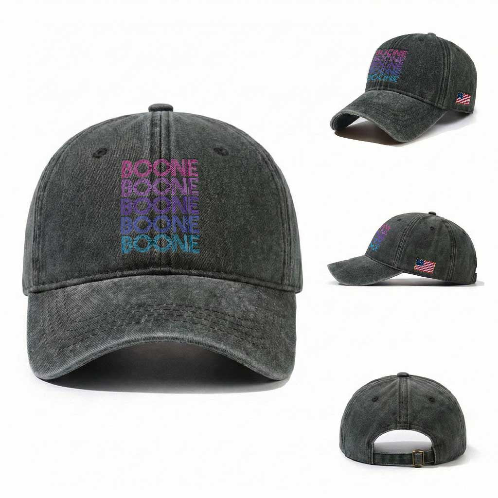 Retro Boone Name Lover Neon Gradient Typography Washed Cotton Baseball Cap TS02 Washed Cap Universal Fit Dark Green Print Your Wear