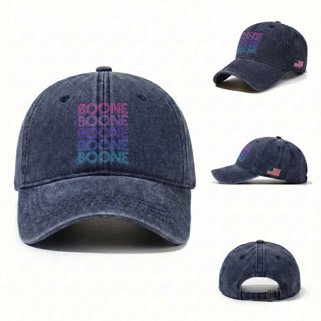 Retro Boone Name Lover Neon Gradient Typography Washed Cotton Baseball Cap TS02 Washed Cap Universal Fit Navy Print Your Wear
