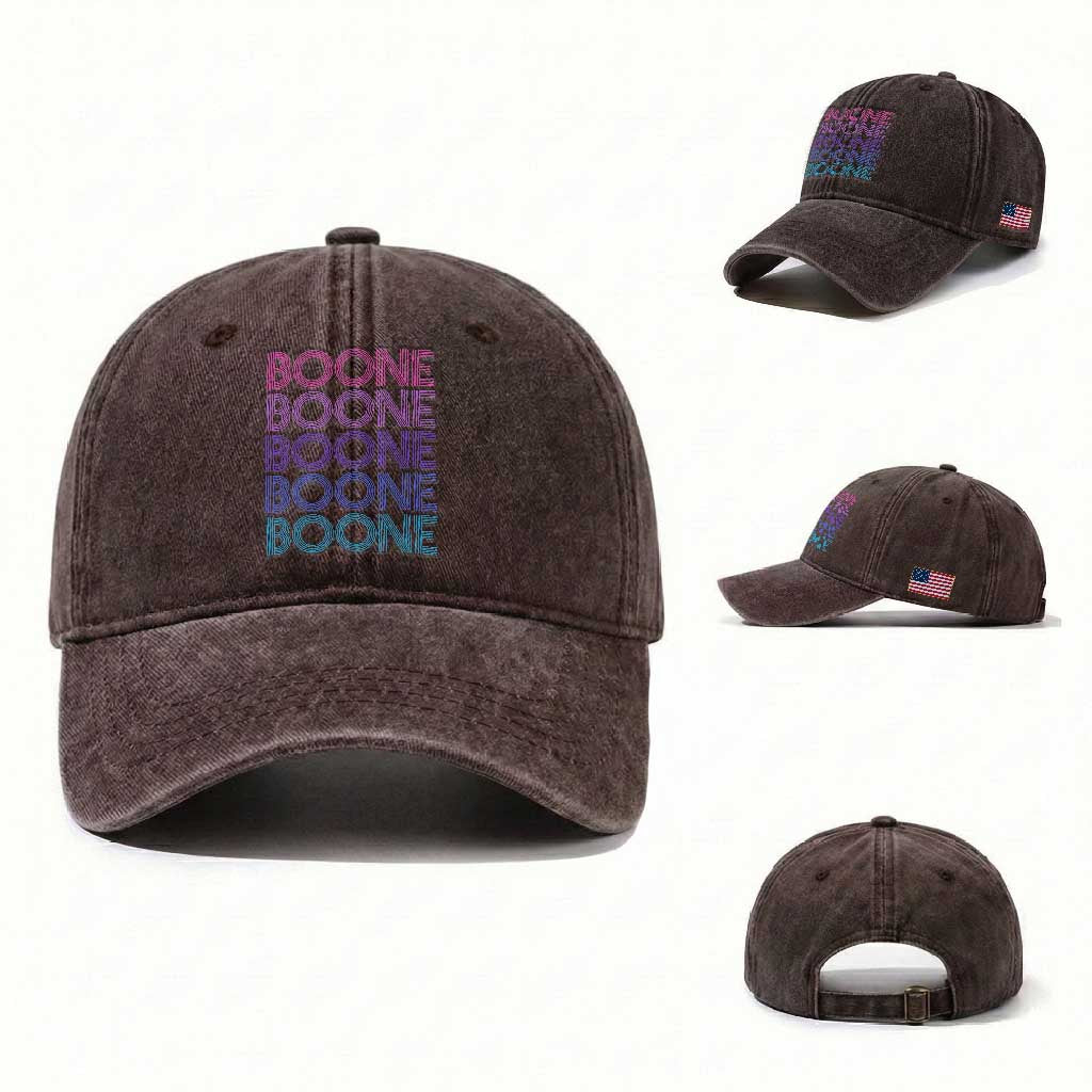Retro Boone Name Lover Neon Gradient Typography Washed Cotton Baseball Cap TS02 Washed Cap Universal Fit Dark Brown Print Your Wear
