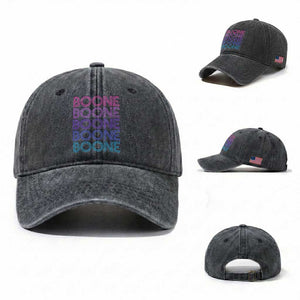 Retro Boone Name Lover Neon Gradient Typography Washed Cotton Baseball Cap TS02 Washed Cap Universal Fit Dark Gray Print Your Wear