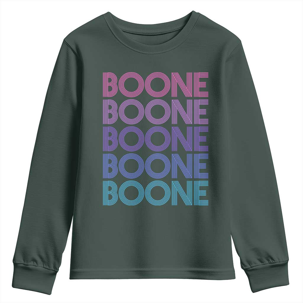 Retro Boone Name Lover Neon Gradient Typography Youth Sweatshirt TS02 Dark Forest Green Print Your Wear