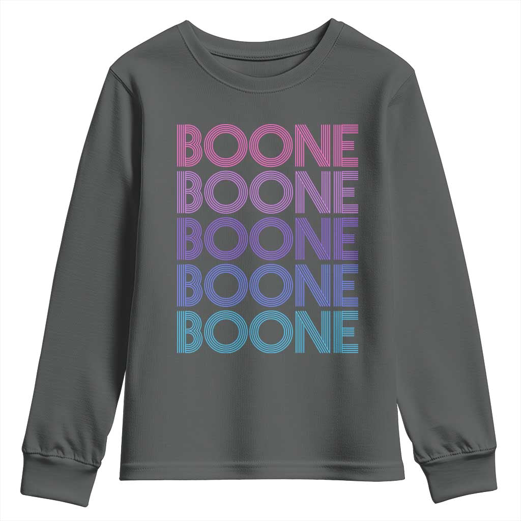 Retro Boone Name Lover Neon Gradient Typography Youth Sweatshirt TS02 Dark Heather Print Your Wear